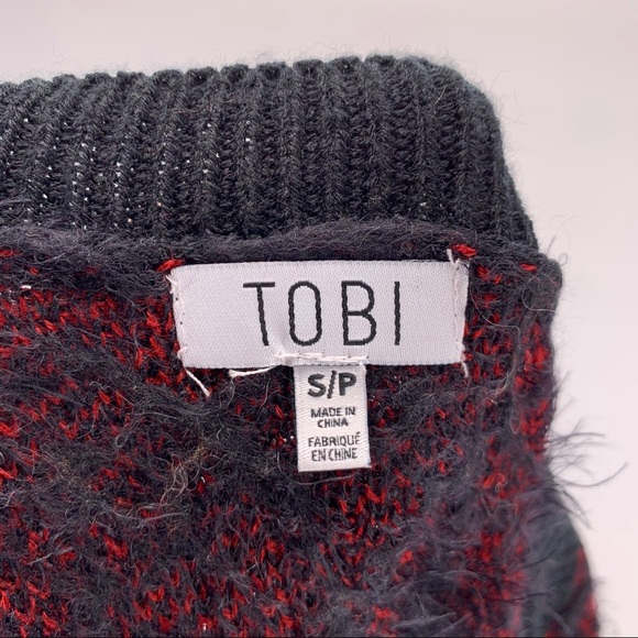 Tobi Red and Black Plaid Fuzzy Cardigan Sweater - Picture 3 of 6